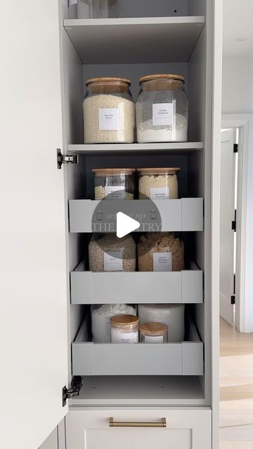 Hajar Larbah on Instagram: "Pantry Setup - if you’re in the kitchen a lot, this organization is key to not wasting any ingredients and being able to see and quickly grab things whenever you’re making a recipe! This was supposed to be a part of my move in series from last year in August but just got to sharing 🤎 

#kitchen #home #organization #asmr #cooking #pantry #food #foodblog #foodstagram #foodblogger #instafood" Pantry Food, Cabinet Design, Move In, Kitchen Home, Food Blogger, Pantry, Home Organization, Food Blog, The Kitchen