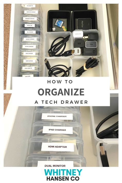 How to Organize a Tech Drawer - Whitney Hansen | Money Coaching Tech Drawer, Electronics Organization Storage, Podcast Guest, Ocd Organization, Tech Organization, Human Psychology, Drawer Organization, House Organisation, Organisation Hacks