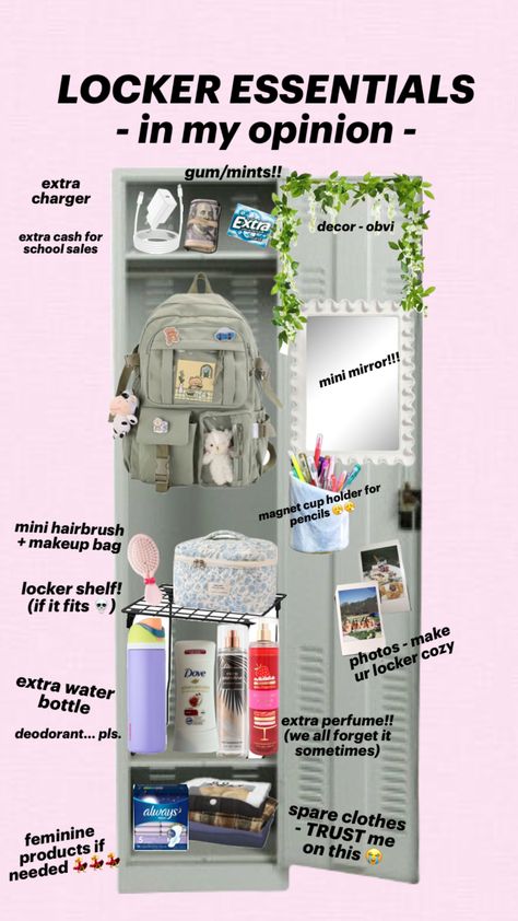 i honestly enjoy decorating my locker #locker #school #supplies #backtoschool #decor #lockerdecor #fypshuffles Cute Locker Ideas, Locker Essentials, School Locker Organization, School Locker Decorations, Middle School Lockers, 8th Grade Outfits, High School Lockers, Dorm Checklist, Locker Shelves