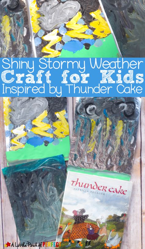 Stormy Weather Art for Kids Inspired by Thunder Cake - Stormy Weather Craft, Weather Homeschool, Painting Preschool, Thunder Cake, Thunder Weather, Page Painting, Weather Book, Weather Activities Preschool, Weather Activities For Kids