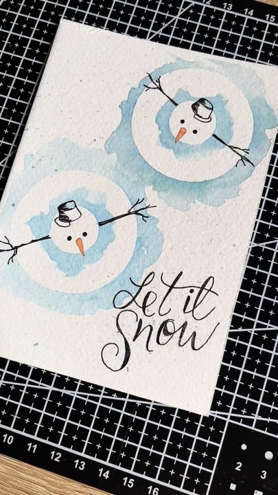 Watercolor Art Winter Easy, Watercolor Santa Claus Easy, Watercolor Santa Tutorial, Easy Watercolor Christmas Cards, Let It Snow Painting, Snowflake Watercolor For Kids, Mini Canvas Snowman Ornament, Christmas Cards Handmade Kids, Painting Snow