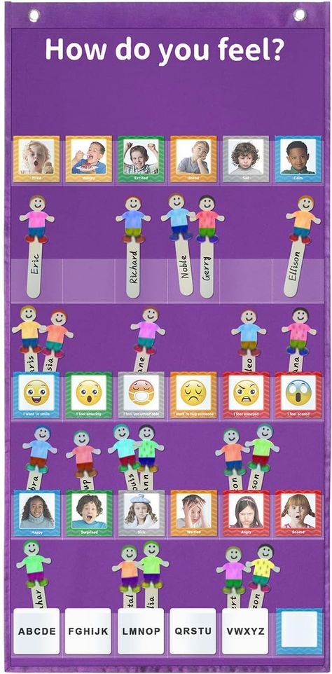 Boczif Emotions Feeling Pocket Chart, Express Your Feelings Classroom Chart with 24 Cards for Preschool Teacher, Daycare Decor, Social Emotional Learning Activities, Calm Down Corner Supplies (Purple) Classroom Attendance Chart, Emotional Learning Activities, Attendance Chart, Preschool Supplies, Toddler Reward Chart, Emotions Posters, Daycare Decor, Classroom Charts, Emotion Chart