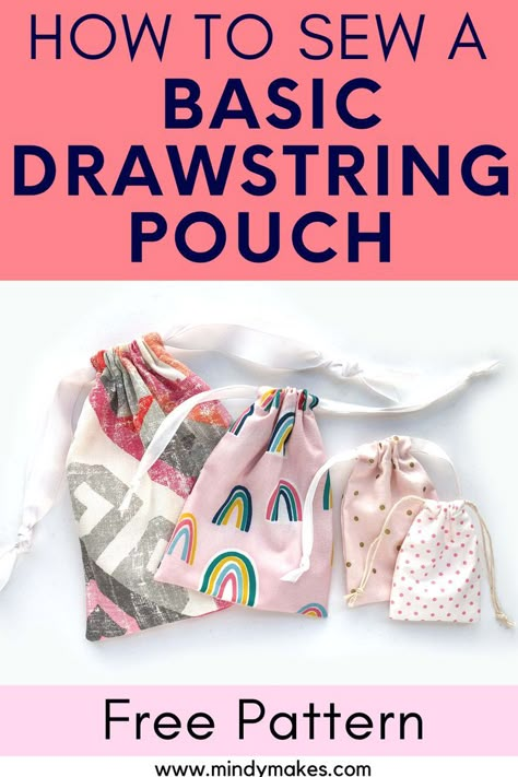 Easy Drawstring Bag, Sew A Drawstring Bag, Diy Drawstring Bag, Drawstring Bag Diy, Drawstring Bag Tutorials, Drawstring Bag Pattern, Diy Sewing Gifts, Small Drawstring Bag, Pouch Diy