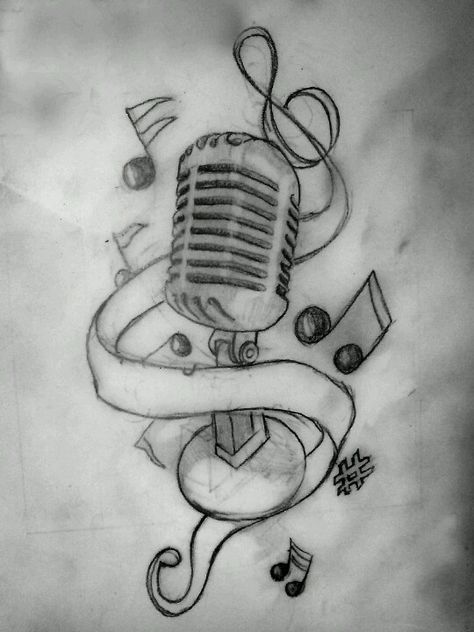 Old microphone with music notes Microphone Drawing, Music Notes Drawing, Music Note Tattoo, Not Musik, Music Tattoo Designs, Note Tattoo, Best Pencil, Pencil Sketch Drawing, Drawing Hands