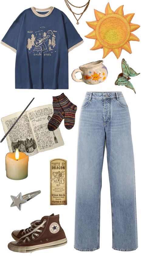 Ginny Weasley • Modern outfit Modern Ginny Weasley, Ginny Weasley Aesthetic Outfit, Weasley Aesthetic Outfit, Book Ginny Weasley, Ginny Weasley Outfits, Indie Fashion Aesthetic, Weasley Outfits, Book Ginny, Ginny Weasley Aesthetic