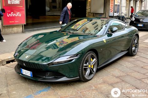 Ferrari Roma - 1 May 2021 - Autogespot Green Ferrari, Ferrari Roma, Luxury Lifestyle Aesthetic, Luxury Car Interior, 1 May, British Racing Green, Lux Cars, Car Goals, Ferrari Car