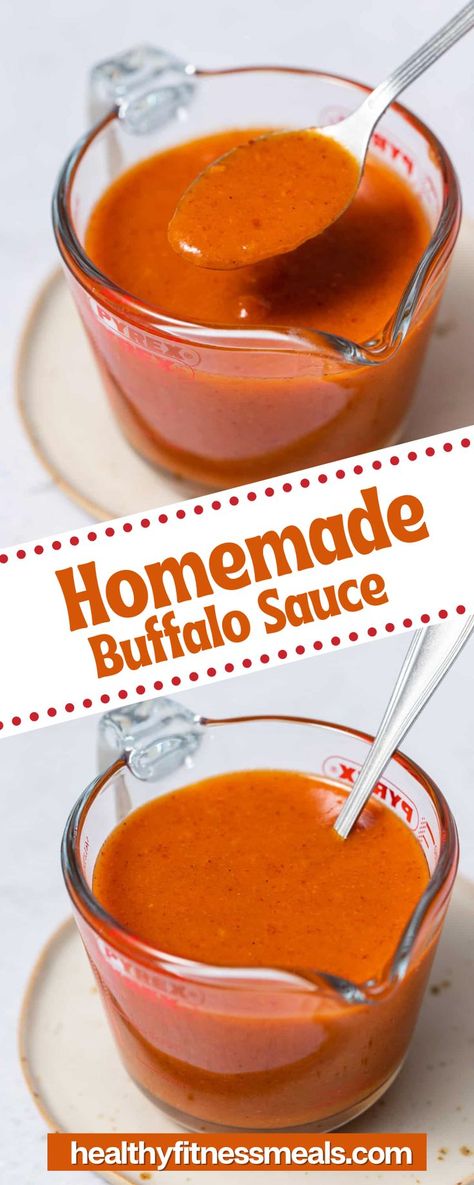 Tangy and spicy homemade buffalo sauce is a must if you love elevating your meals. Drizzle this easy, homemade buffalo sauce over chicken, casseroles, salads, and so much more! With just a few simple steps, you’ll have your own hot sauce from scratch ready in minutes! There are endless ways to enjoy buffalo sauce. Use it as a base for your next marinade, dipping sauce, or dressing–there really are no limits when it comes to buttery and delicious hot sauce! Buffalo Sauce Recipe Easy, Homemade Hot Wings, Hot Wing Sauce Recipe, Buffalo Wings Sauce Recipe, Easy Homemade Buffalo Sauce, Buffalo Sauce Recipe, Hot Wing Sauces, Wing Sauce Recipes, Chicken Wing Sauces