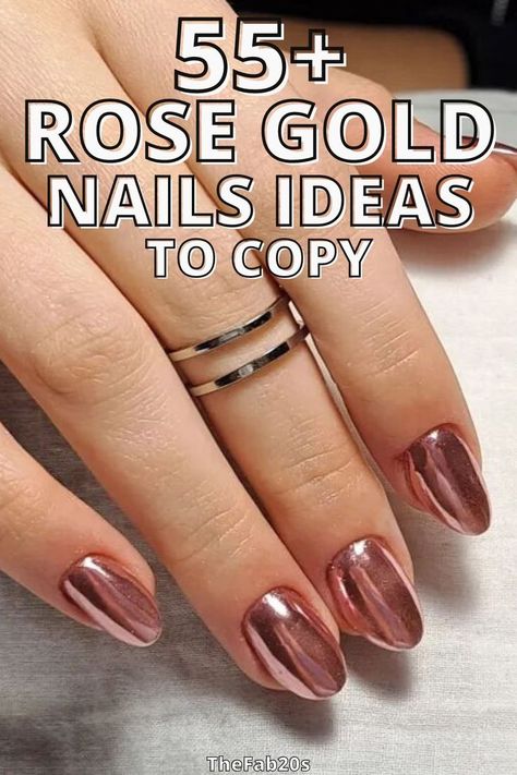 Rose Gold Nails Gel, Rose Gold Metallic Nails, Gold Gel Nails, Rose Gold Nails Design, Gold Chrome Nails, Copper Nails, Rose Gold Chrome, Chrome Nails Designs, Rose Gold Nails