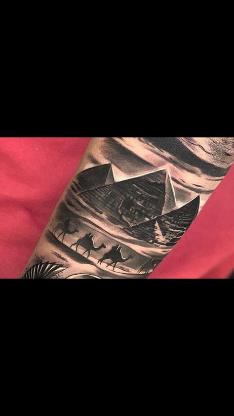 Pyramid Egypt Tattoo, Prymids Egyptian Tattoo, Egyptian Sphinx Tattoo, Egypt Pyramids Tattoo, Sphinx Egypt Tattoo, Egyptian Pyramid Tattoo Design, Pyramids Egypt Tattoo Design, Egyptian Themed Tattoo Sleeve, Egyptian Pyramid Tattoo