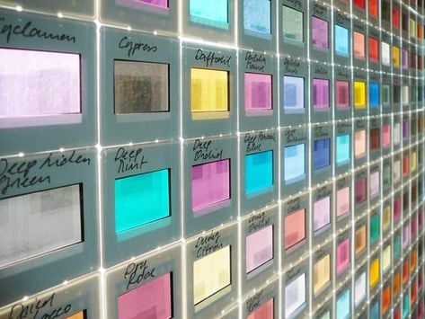 500 Repurposed Photo Slides for Pantone Lights • Recyclart Pantone Swatches, Entry Doors With Glass, Repurposed Art, Stained Glass Door, Laminated Glass, Design Sponge, Inception, Color Swatches, Pantone Color