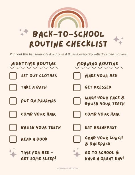 Visit here to download this Free Downloadable Back-to-School Checklist on Mommy Diary! If you are looking for a back to school checklist for parents, then this is the blog post for you. Get inspired to download this awesome back to school checklist for kids as well. Be sure to help your kids get back to normal back to school routines for kids. Back to school routines at home will help your kids ease into the new school year as well. #backtoschool #school #kids Good Notes Daily Planner, Back To School Routine, After School Checklist, Night Before School, Morning School, Middle School Survival, School Routine For Teens, Kids Checklist, Morning Routine School