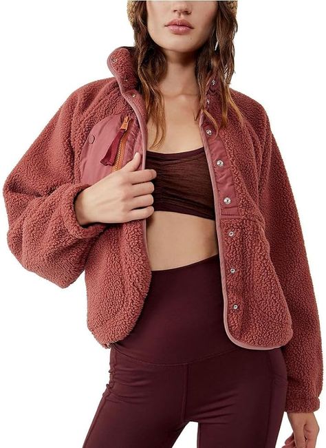 Free People Women's Hit The Slopes Jacket - Henna Hit The Slopes Fleece Jacket, Free People Hit The Slopes, Womens Movement, Capri Blue, Free People Movement, Fp Movement, Crop Jacket, Pocket Detail, Fleece Jacket