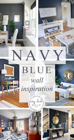 Navy Blue wall inspiration! Accent walls or whole rooms. artsychicksrule.com #navywalls Blue Accent Wall Living Room, Dark Blue Dining Room, Styled Bookshelves, Blue Accent Wall, Navy Accent Walls, Coastal Neutral, Blue Kitchen Walls, Blue Walls Living Room, Style Shelves