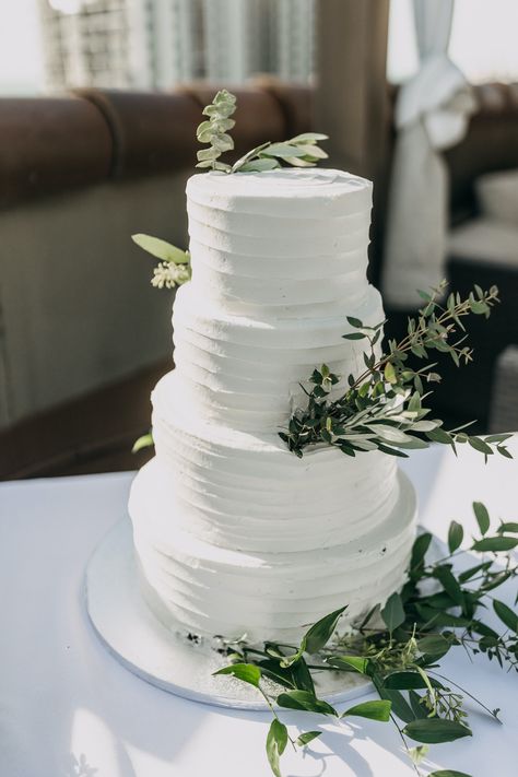 Classic Four Tier Wedding Cake, White Textured Publix Wedding Cake with Floral Accents and Greenery | Florida Boutique Hotel Wedding Venue The Hotel Zamora Publix Wedding Cake, Rooftop Reception, Boutique Hotel Wedding, Wedding Cake Greenery, Wedding Cake White, Textured Wedding Cakes, Backyard Reception, January Wedding, Hotel Wedding Venues