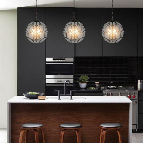 Willa Arlo Interiors Gorham 3 - Light Kitchen Island Geometric Pendant | Wayfair Wood Pendant Lights Over Kitchen Island, Chic Light Fixtures, Lights Over Kitchen Island, Light Kitchen Island, Light Kitchen, Candle Styling, Globe Pendant, Geometric Pendant, Brass Gold