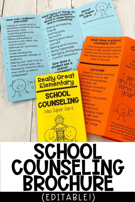 Counseling Brochure, School Counseling Posters, School Counselor Activities, School Counselor Door, School Counselor Classroom, Elementary School Counseling Office, School Counselor Bulletin Boards, Counselor Activities, School Counseling Bulletin Boards