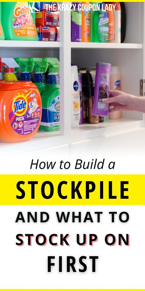 Stockpile Building 101: What Should I Stock Up on First? Things To Stock Up On, Stockpile Organization, Extreme Couponing Stockpile, Kotex Tampons, Couponing Tips, Survival Prep, Couponing 101, Manufacturer Coupons, Coupon Stockpile