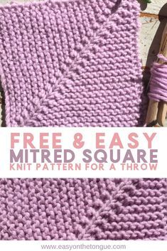 Square knit pattern for a throw #knittingsquare #miteredsquares Mitered Square Knitting Free Pattern, Knit Squares Pattern Free, Mitered Square Knitting, Knit Mitered Square, Knit A Blanket, Knitted Squares Pattern, Knitted Squares, Easy Blanket Knitting Patterns, Knitted Blanket Squares