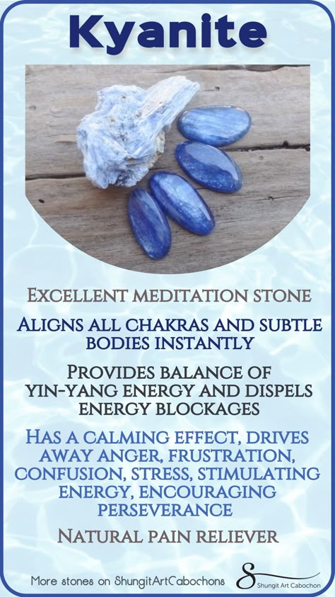 Blue Kyanite Crystal, Shungite Stones, Kyanite Crystal, Crystals Healing Properties, Spiritual Crystals, Crystal Therapy, Crystal Healing Stones, Crystal Magic, Gemstone Cabochons