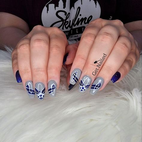 Airforce Nails Designs Air Force, Military Nail Designs, Air Force Nails Designs, Air Force Nails, Air Force Designs, Military Nails, Marine Nails, Military Relationships, Season Nails