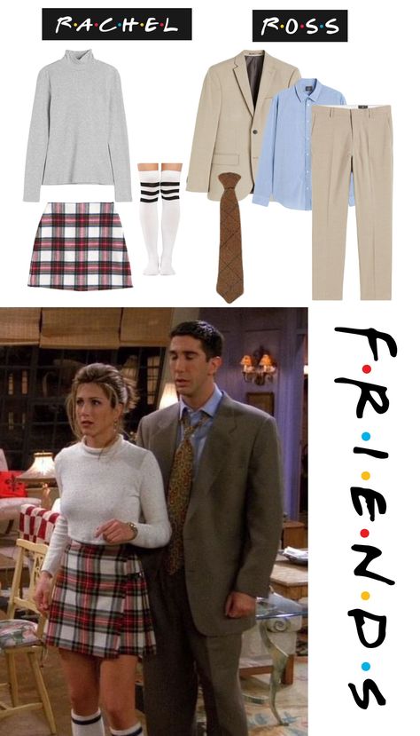 Halloween costume idea 2023 Rachel and Ross from FRIENDS Ross And Rachel Outfits, Friends Ross Outfits, Ross Friends Outfits, Friends Customes Ideas, Friends Show Halloween Costumes, Rachel And Ross Costume, Friends Tv Show Costumes, Friends Costume Ideas Tv Show, Ross And Rachel Halloween Costume