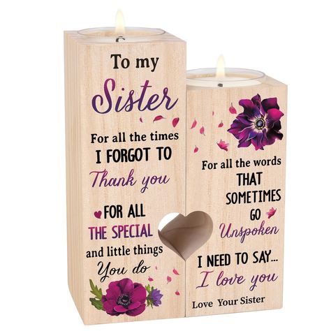 PRICES MAY VARY. 💕【Best Sister Gifts from Sister】There are many ways to express your special feeling to your sister, But sometimes, words cannot express your love. You can light this candle and tell her how special she is to you. 💕【Sister Gifts】Personalized gift for sister are engraved with ''To My Sister, For all the times I forgot to thank you, for all the special and little things you do, for all the words that sometimes go unspoken, I need to say I love you.Love, Your Sister”. 💕【Material Best Gift For Sister, Personalized Thank You Gifts, Unique Gifts For Sister, Soul Sisters Gifts, Gifts For Your Sister, Great Wedding Gifts, Birthday Gifts For Best Friend, Birthday Gifts For Sister, Gifts Personalized