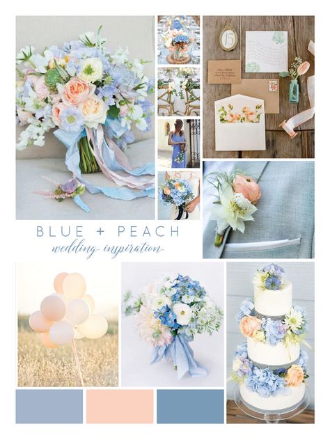 Blue Peach Wedding, Blue And Peach Wedding, Peach Wedding Theme, Periwinkle Wedding, Choosing Wedding Colors, Pastel Wedding Colors, Wedding Day Images, Wedding Theme Color Schemes, Baby Blue Weddings