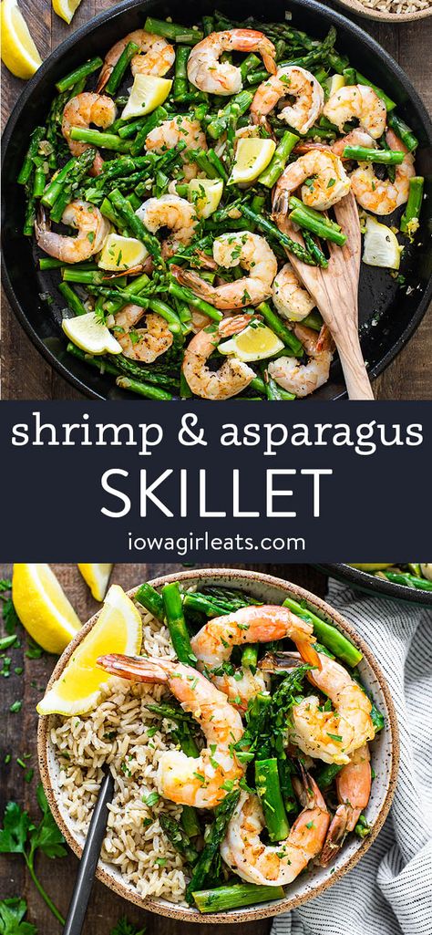 Shrimp and Asparagus Skillet is a light and flavorful, low carb dinner recipe that cooks in just 15 minutes. Super easy and so delicious! iowagirleats.com shrimp recipes, seafood recipes, dinner recipes, dinner ideas, dinner ideas healthy, gluten free recipes, gluten free dinner recipes, gluten free dinner ideas, gluten free dinners easy, low carb recipe, low carb meals, low carb dinners, shrimp and asparagus, shrimp and asparagus recipes, shrimp asparagus, shrimp with asparagus, asparagus and shrimp Dinner Ideas Healthy Gluten Free, Shrimp And Asparagus Recipes, Dinner Ideas Gluten Free, Recipes Gluten Free Dinner, Dinner Recipes Gluten Free, Meals Low Carb, Gluten Free Dinner Recipes, Low Carb Dinners, Savory Tarts