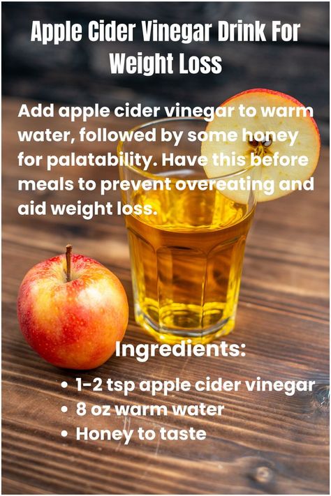 "A glass of apple cider vinegar drink with honey and apple slice garnish, promoting weight loss benefits." Vinegar Drinks Apple Cider, How To Use Apple Cider Vinegar For Diet, How To Drink Apple Cider Vinegar Daily, Apple Cider Vinegar Tea, Apple Cider Vinegar And Honey, Cider Vinegar Drink, Apple Cider Vinegar Remedies, Vinegar Drink, Apple Cider Vinegar Capsules