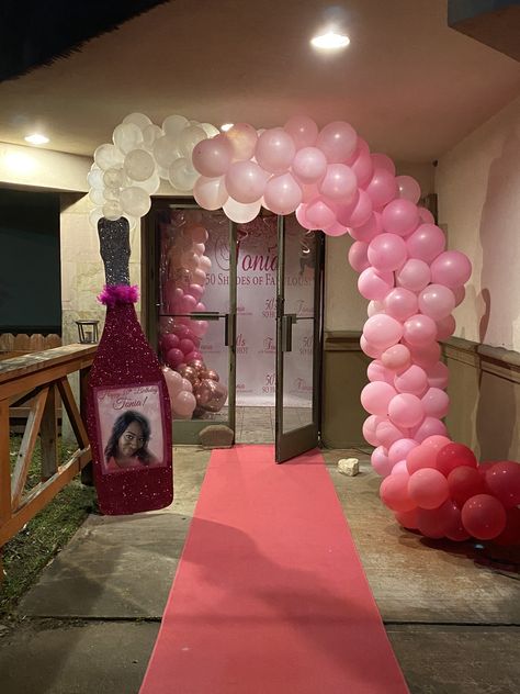 Pink And Black 50th Birthday Ideas, 50 Shades Of Fabulous Birthday, 50 Shades Of Pink Party, Pink Black And Gold 50th Birthday, Hot Pink Black And Silver Balloon Garland, 50 Shades Of Pink Baby Shower, 50 Shades Of Pink Party Invitations, Salon Design Ideas, Sweet 16 Party Decorations