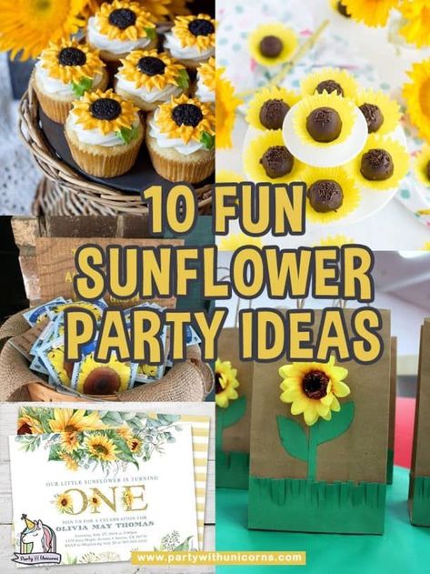 Are you planning a Sunflower party? Check out these fun sunflower party ideas. From Sunflower invitations to sunflower food ideas, we have you covered. #sunflower #sunflowerparty #firstbirthdayideas #girlspartyideas #babyshowerideas Sunflower Bday Party Ideas, Fall Sunflower Birthday Party Ideas, Sunflower Themed Food, Sunflower Graduation Party Ideas, Sunflower Bday Theme, Sunflower Food Theme, Sunflower Food Ideas, Sunflower Ceiling Decoration, Sunflower Birthday Party Decoration