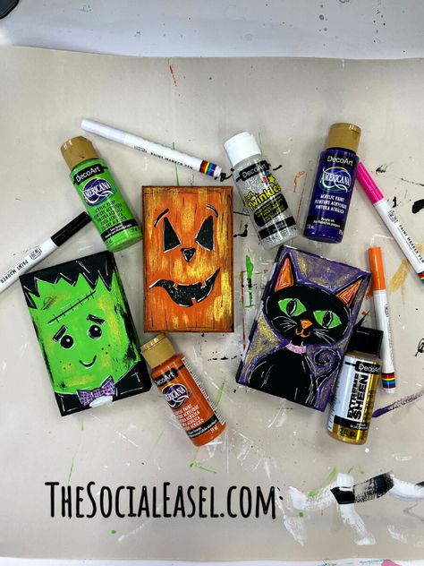 Halloween Trio Trio Painting, Pumpkin Frankenstein, Social Easel, Halloween Trio, I Frankenstein, Halloween Tutorial, Fun Pumpkins, Nail Art Pen, Orange Paint