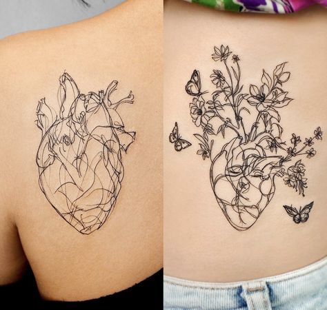 Tattoo Change Growth, Human Anatomy Tattoo Ideas, Blooming Heart Tattoo, Me First Tattoo, Female Strength Tattoo, Heart And Mind Tattoo, Healing Heart Tattoo, Heart And Flowers Tattoo, Healthcare Tattoos For Women