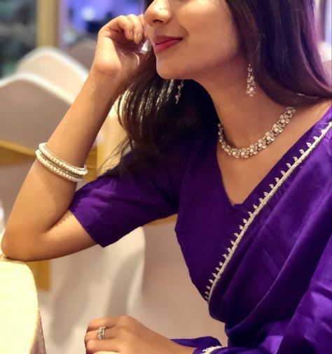 Purple Saree Aesthetic, Grad Saree, Dark Purple Saree, Asian Clothes, Lunar Moon, Simple Saree Designs, Purple Saree, Plain Saree, Simple Sarees