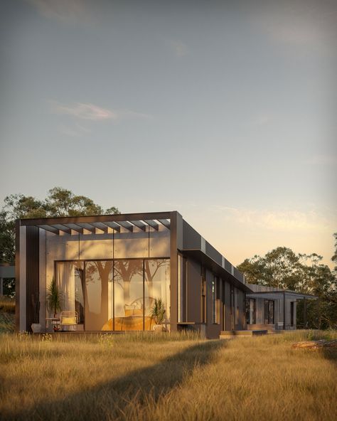 Welcome to the Archiblox modular Tarlo River House. Situated amongst bushland this rural retreat, encapsulates the landscape & is eco-friendly. Click for more. #housesbyarchiblox #archiblox #prefab #dreamhouse #holidayhouse #prefabarchitecture #modernfarmhouse #healthyhomes #smartdesign #familyliving #modulararchitecture #home #modularhomes #australianarchitecture #architecture #urbanhouse #sustainablehomes #offgrid #design #beachhouse #countryhouse #ruralhouse #sustainable #homedesign #house Prefab Homes Australia, Rural Houses, Houses Modern, Prefab Home, Modern Prefab Homes, Design Houses, Houses Design, Passive Solar Design, Rural House