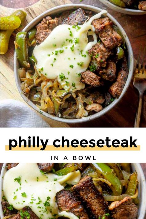 Cheesesteak In A Bowl, Keto Bowls, Steak Bowl, Boiled Egg Diet Plan, Cheese Steak, Philly Cheese, Keto Lunch, Philly Cheesesteak, Gouda Cheese