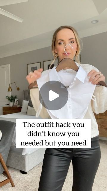 Merrick White / Style Educator on Instagram: "OUTFIT HACK: I love the shirt under sweater look, but it’s always bulky 😣 this fake shirt is a GAME CHANGER 🎉 Have you seen this before?? Comment below with the word LINK and I’ll send you this outfit and a few different dickeys in different styles and various necklines! #merricksoutfithacks" Sweater Under Shirt, Dickey Collar Outfit, White Shirt Under Sweater, Shirt Under Sweatshirt, Shirt Under Sweater Outfit, Shirt Under Sweater, Collar Outfits, Swimsuit Edition, Pose For The Camera