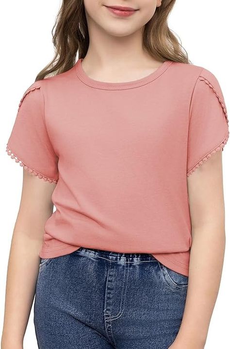 Amazon.com: blibean Youth Girl Shirt Young Kid Short Sleeve Blouse Solid Plain Summer Top Fashion Casual Tee Clothes Dressy Outfit Fancy Tshirt Size 8-9 Year Old Pink: Clothing, Shoes & Jewelry Different Types Of Sleeves, Kids Tshirt Designs, Pink Clothing, Dressy Outfit, Old Pink, Kids Tshirt, Kids Board, Kids Fashion Clothes, Kids Trend