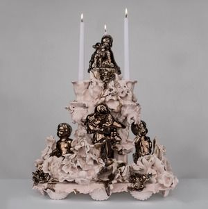 CERAMICS — ANTHONY SONNENBERG Ceramic Art Design, Baroque Sculpture, Pink Chandelier, Candle Projects, Metallic Glaze, Hanging Pendant Lamp, Pottery Designs, Candle Stand, Contemporary Ceramics