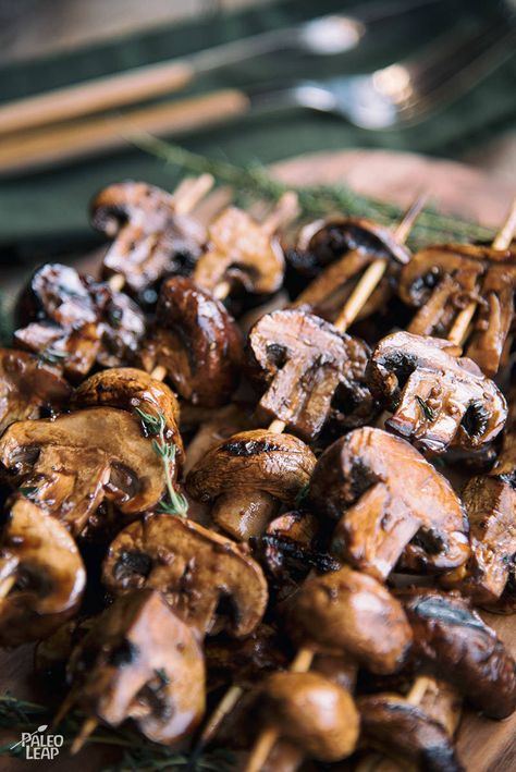 Grilled Mushroom Skewers With Balsamic Sauce Aip Salads, Mushroom Skewers, Sides Veggies, Paleo Veggies, Soup Bread, Paleo Ideas, Paleo Vegetables, Balsamic Sauce, Whole30 Diet