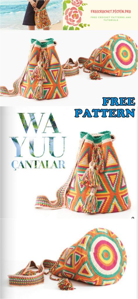 Bag Free Crochet Pattern, Wayuu Bags Pattern, Mochila Crochet, Handbags Patterns, Bags Pattern, Free Crochet Bag, Crochet Bag Pattern Free, Bag Pattern Free, Tapestry Crochet Patterns