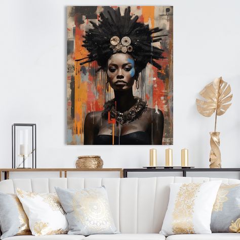 This beautiful "Urban Tribal Queen Contemporary African" Canvas Art is printed using the highest quality fade resistant ink on canvas. Every one of our Fashion Wall art is printed on premium quality cotton canvas. African Wall Art, Black Picture Frames, Gold Picture Frames, Fashion Wall Art, American Woman, Framed Canvas Art, Wrapped Canvas Art, African Print, Art Sur Toile