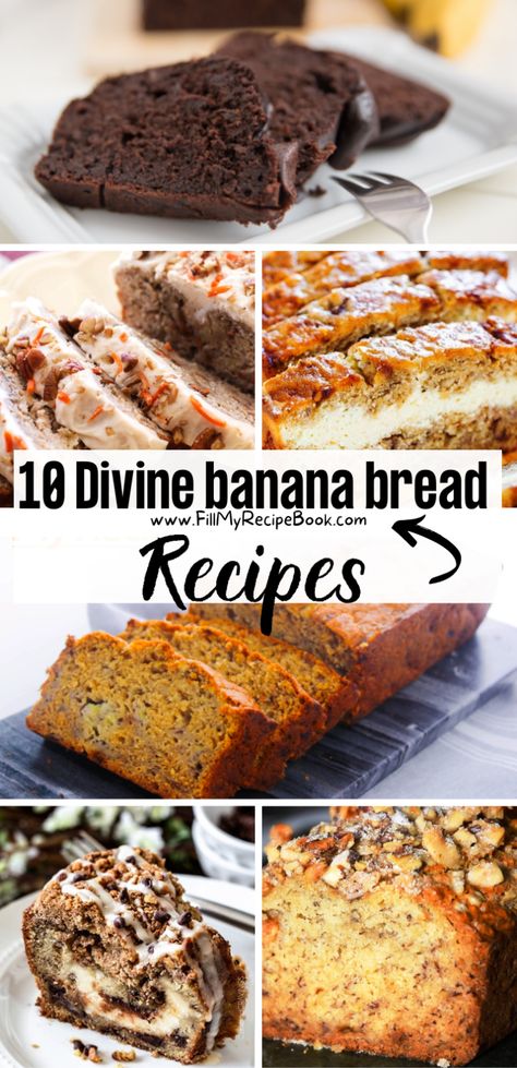 10 Divine banana bread recipes - Fill My Recipe Book Chocolate Chip Bread Machine Recipes, Banana Recipes No Bake, Bread Maker Banana Bread, Banana Bread Glaze, Mini Banana Bread Recipe, Bread Machine Banana Bread, Cakes With Cream Cheese, Dairy Free Banana Bread, Nutella Banana Bread