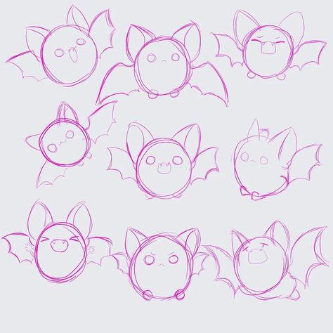 Cute Bat Hanging Upside Down Drawing, Bat Ears Reference, Cute Bat Art Kawaii, Bat Animal Drawing, Cute Bat Sketch, Bat Drawing Tutorial, How To Draw Bats Easy, Cute Bat Drawing Easy, Cute Bat Painting