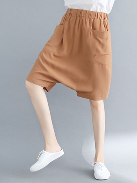 High Waist Loose-fit Harem Pants For Summer, Cotton Ankle-length Harem Pants With Hip Pockets, Summer Loose Fit Ankle-length Harem Pants, High-waist Loose Fit Harem Pants With Side Pockets, Loosely Fitted Cotton Harem Pants, Ankle-length, Drop Crotch Shorts, Harem Pants Pattern, Harem Shorts, Fashion Bottoms