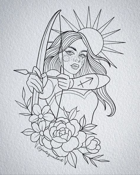 Sagittarius Tattoo Designs, Libra Art, Sagittarius Tattoo, Libra Tattoo, Aquarius Tattoo, Illustration Tattoo, Goddess Tattoo, Tattoo Style Drawings, Tattoo Outline