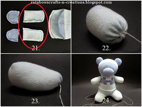 Create a teddy bear with a pair of ankle socks... Here show you a step by step tutorial to get it done. Let's do it now!!    materials:  ... Sock Teddy Bear, Sock Pets, Sock Teddy, Sewing Teddy Bear, Sock Animals Diy, Sock Ideas, Diy Sock Toys, Sock Animals Patterns, Diy Teddy Bear