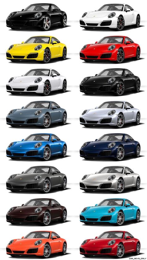 4xSolid: Black, White, Racing Yellow, Guards Red | 8xMetallic: Carrera White, Jet Black, Graphite Blue, Rhodium Silver, Sapphire Blue, Night Blue, Agate Grey, GT Silver | 4xSpecial: Mahogany Metallic, Miami Blue, Lava Orange, Carmine Red Best Car Colors, Audi Rs5 Sportback, Color Visualizer, Porsche Colors, Simple Paint, Rich Cars, Porsche 550, Hummer Cars, Shelby Mustang