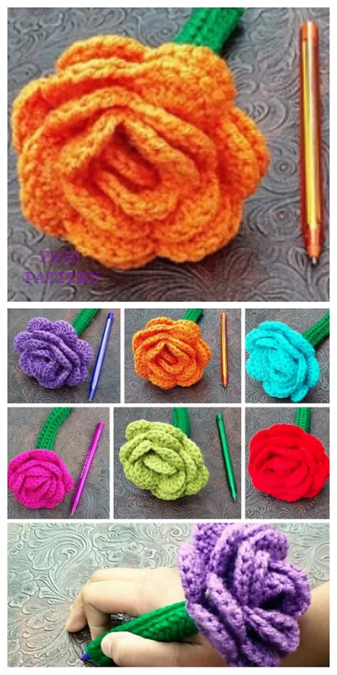 May Flowers Pen Cozy Free Crochet Patterns - DIY Magazine Crochet Pen Cover Free Pattern, Crochet Pen Cozy Free Pattern, Crochet Pen Cover, Crochet Pen Holder Pattern Free, Crochet Pen Cozy, Crochet Pencil Cozy, Crochet Pens, Crochet Pen Toppers Free Pattern, Crochet Teacher Gifts Free Pattern