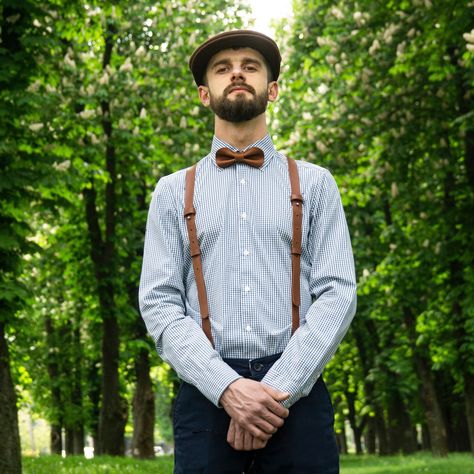 Groom suspenders bow tie